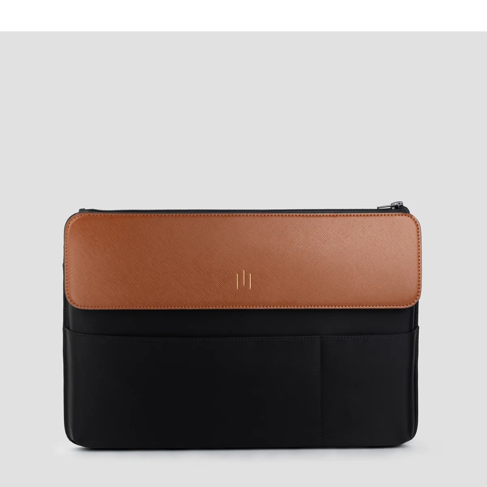 Sophisticated Black and Brown Laptop Bag with Minimalist Design